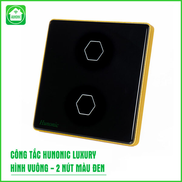 Công Tắc Hunonic Luxury Hình Vuông 2 Nút Đen