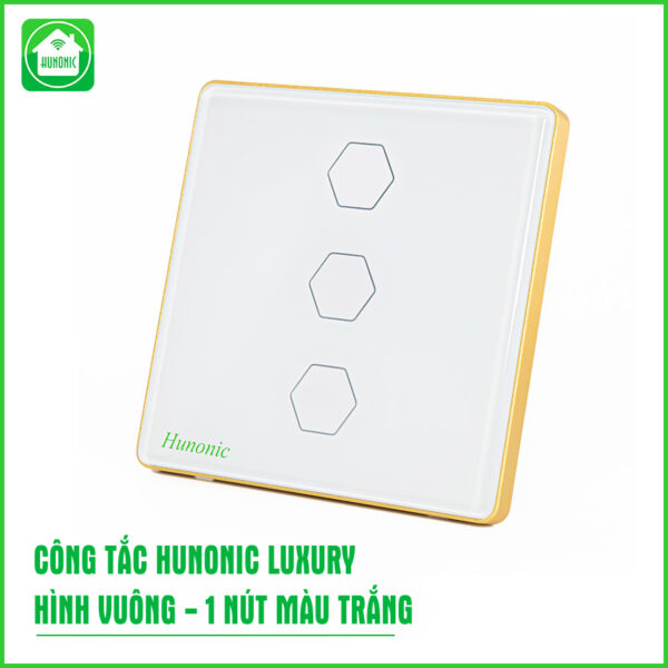 Công Tắc Hunonic Luxury Hình Vuông 3 Nút Trắng