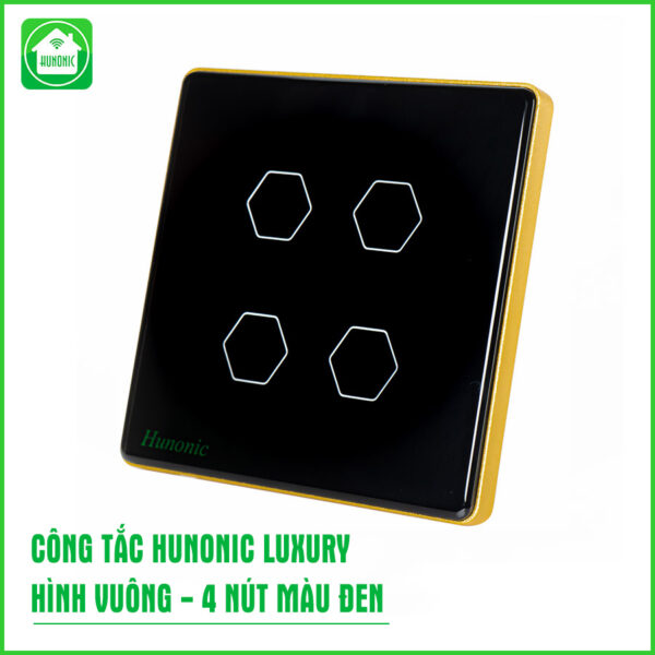 Công Tắc Hunonic Luxury Hình Vuông 4 Nút Đen 