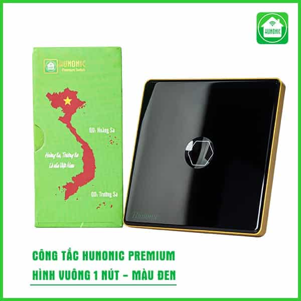 Công Tắc Hunonic Premium Hình Vuông 1 Nút Đen 