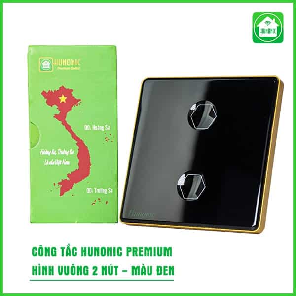 Công Tắc Hunonic Premium Hình Vuông 2 Nút Đen