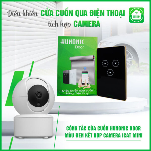 Combo Công Tắc Cửa Cuốn Hunonic Màu Đen Kết Hợp Camera Icat Mini